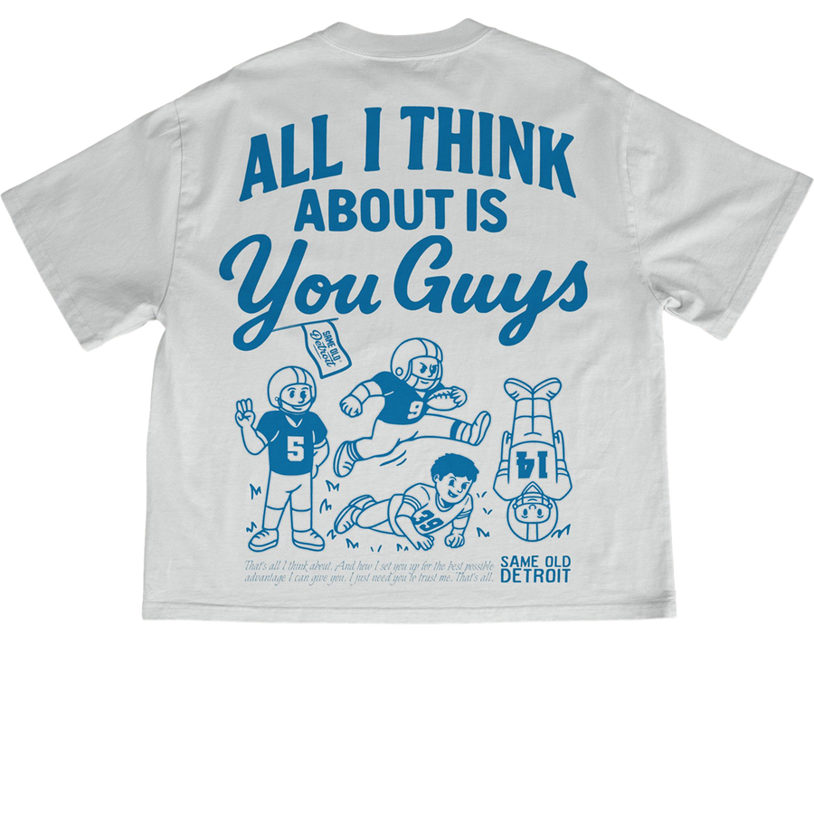 All I Think About Is You Guys Cropped Tee | White – Same Old Detroit