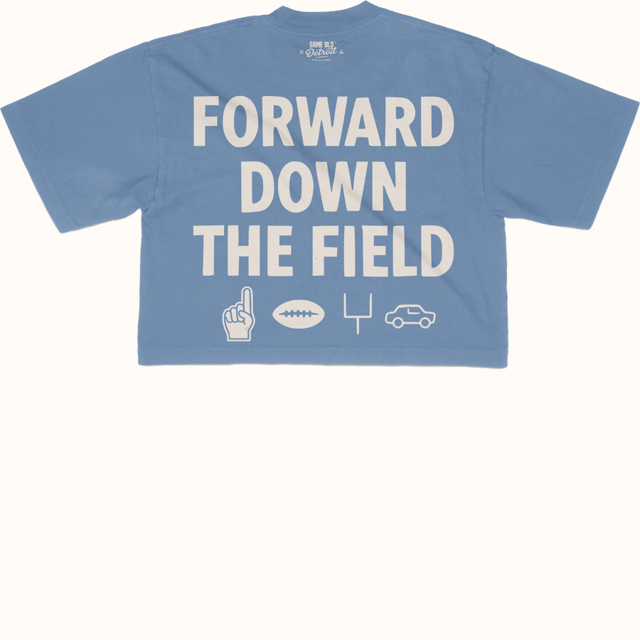 FORWARD DOWN THE FIELD Cropped Tee | Blue – Same Old Detroit