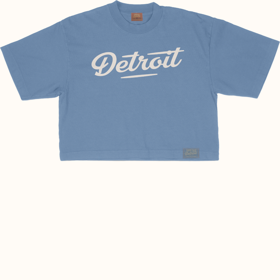 FORWARD DOWN THE FIELD Cropped Tee | Blue – Same Old Detroit