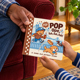 Pop shared between a grandfather and child, shown as an 8-inch square book.